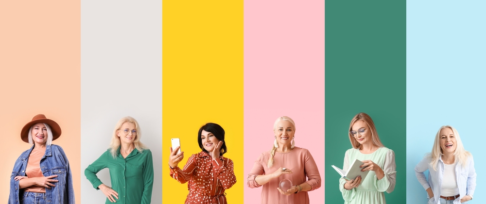 Group,Of,Stylish,Mature,Women,On,Color,Background,With,Space